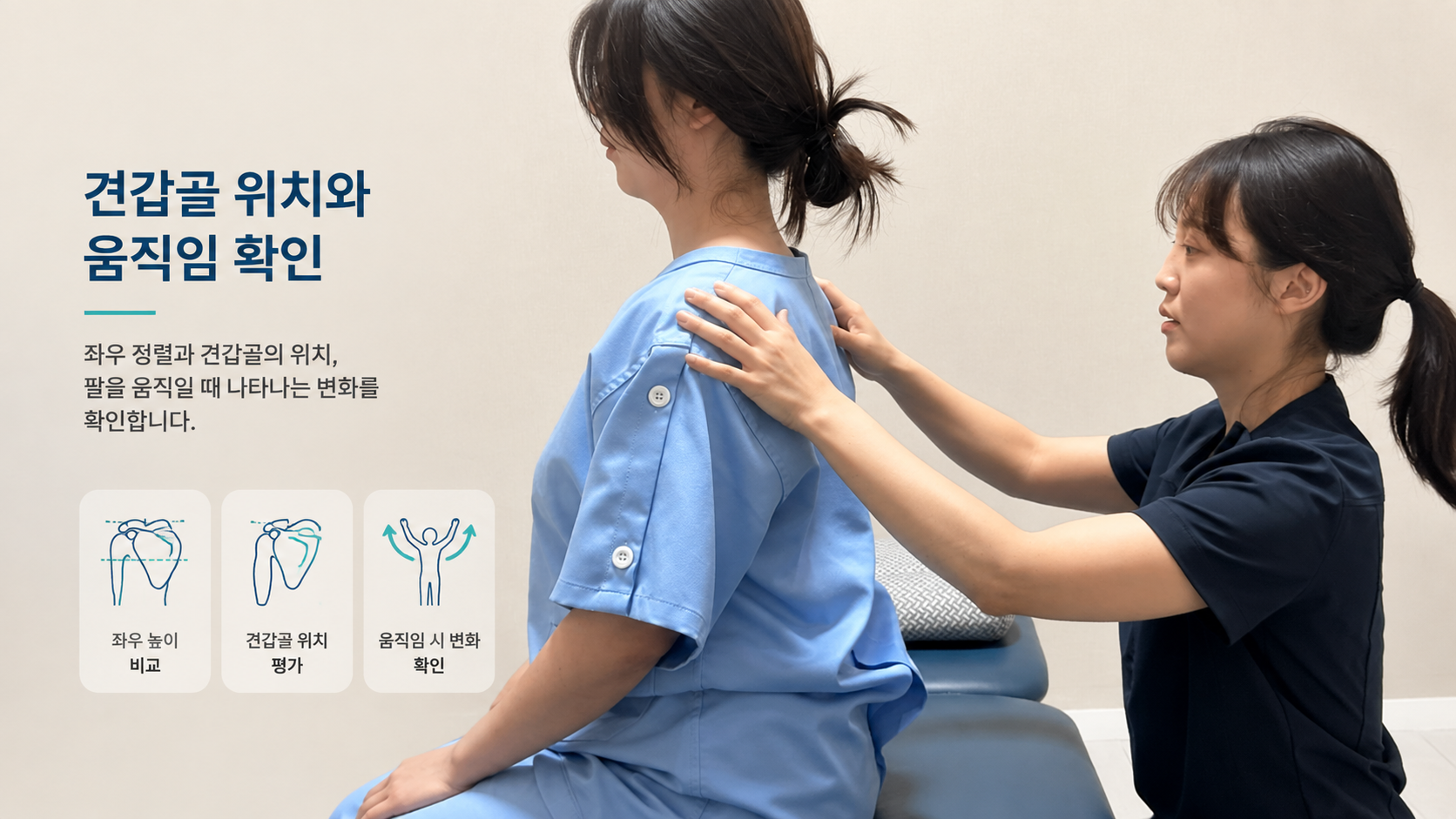 견갑골 위치와 어깨 움직임 좌우 정렬 확인 안내