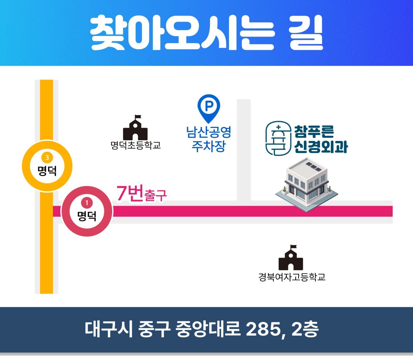 명덕역 1번 출구 인근 참푸른신경외과 찾아오는 길과 주소